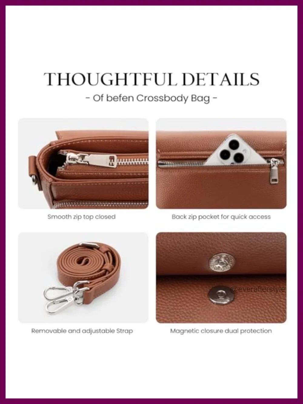 Genuine Leather Crossbody Bag with RFID Wallet, Adjustable Strap, Travel Purse